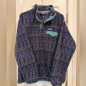 Patagonia Navy and Teal Geometric Fleece